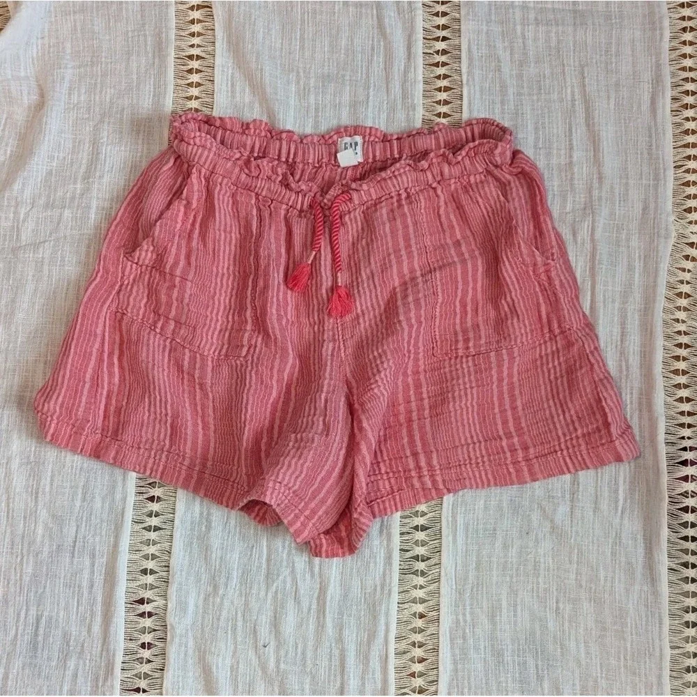 Y2K Coastal Cottagecore Pink Gauze Stripe Shorts Tassel Boho GAP Kids XL 12